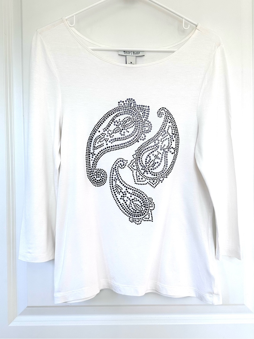 White House Black Market Long Sleeve Paisley Embellished Top